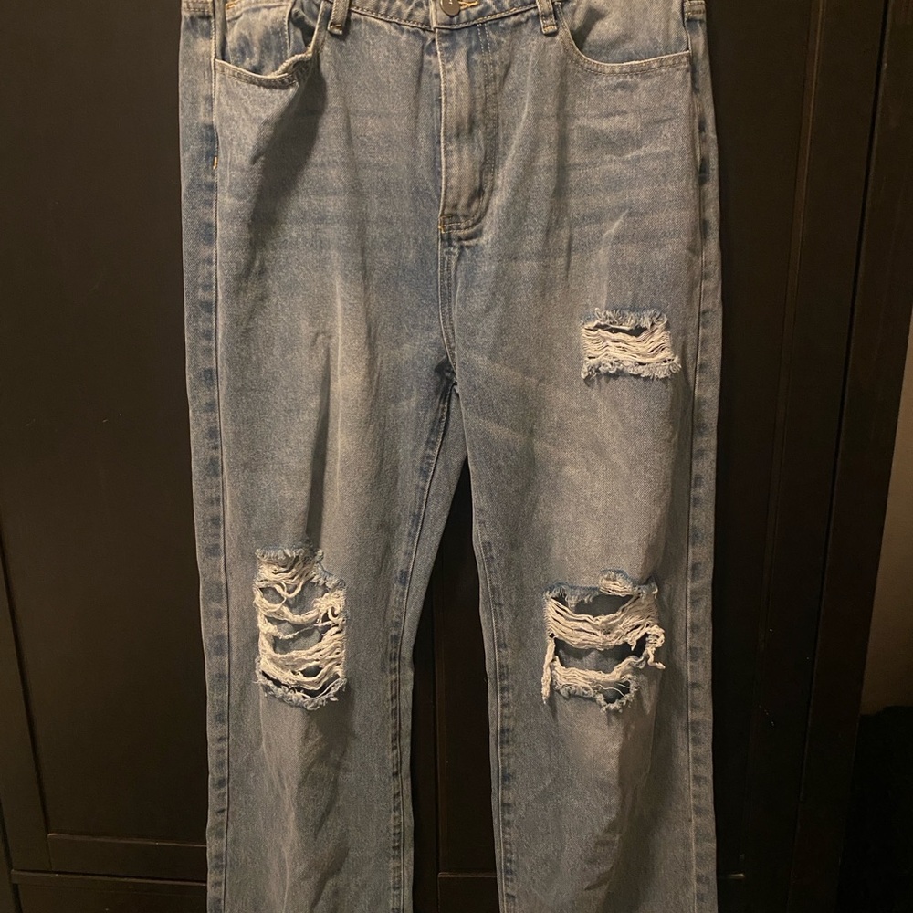 SHEIN Blue Straight Leg Jeans with Classic Fading